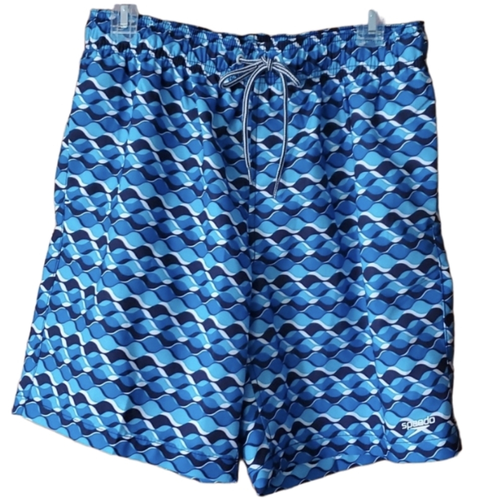 Speedo Mens Geometric Wave‎ Blue Swim Trucks Size Medium